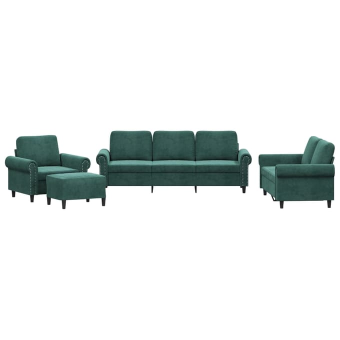 vidaXL - 4-delige - Loungeset - met - kussens - fluweel - donkergroen
