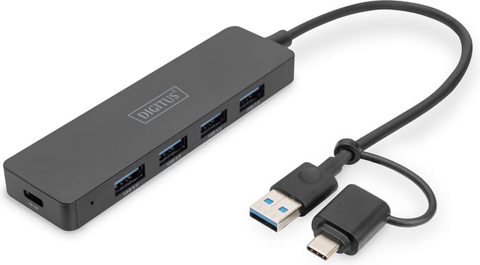Digitus DA-70235 DA-70235 USB-hub 4 poorten USB-A USB 3.0 5 GBit/s Met USB-C stekker Zwart