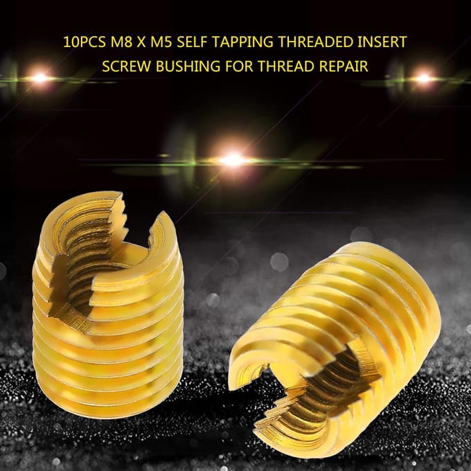 10pcs M8 x M5 Self Tapping Threaded Insert 302 Slotted Type Screw Bushing for Thread Repair