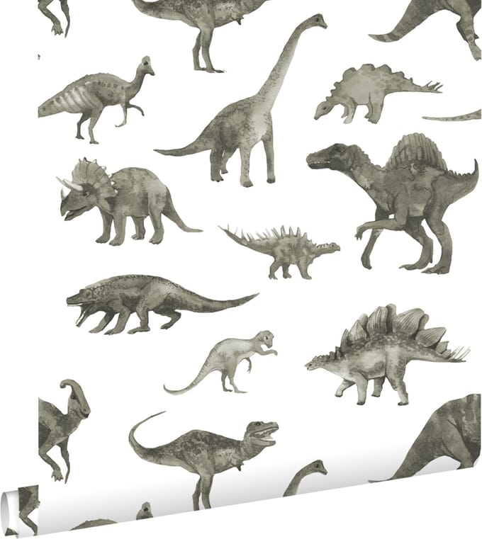 ESTAhome behang dinosaurussen groen grijs - 50 x 900 cm - 131199