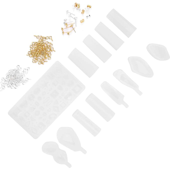 Moule en Silicone Professionnel DIY pour Bijoux Moule pour Fabrication de Boucles d'Oreilles et Pendentifs Ensemble d'Accessoires avec Œillets à Vis white