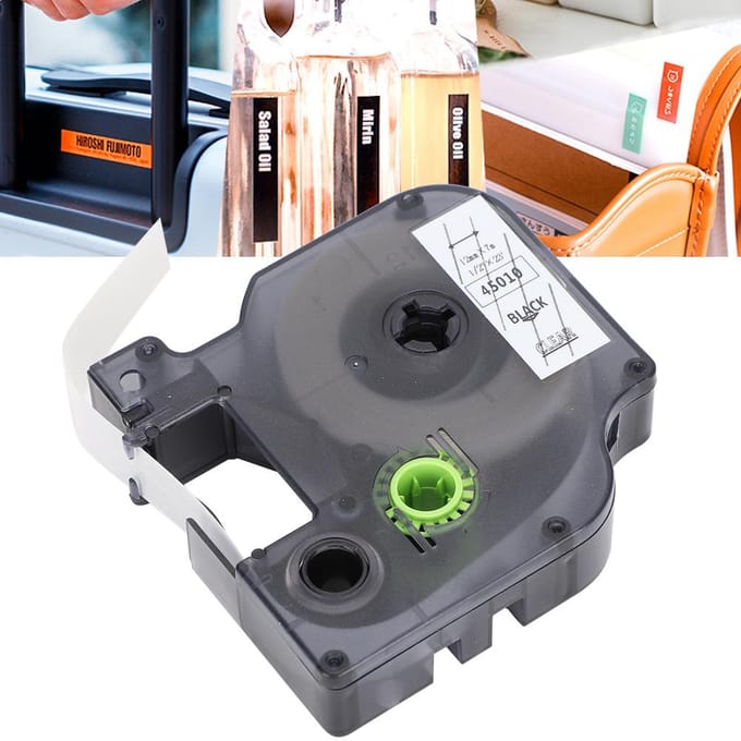 Labeltape Lint voor DYMO voor D1 Printpapier(12mm zwart op transparante achtergrond 45010)