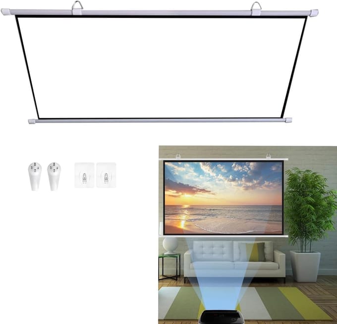 Projectiescherm Rolbaar - Beeldscherm Wit - Thuisbioscoop Film - Draagbaar Opvouwbaar - 50 inch 4:3 - Wit
