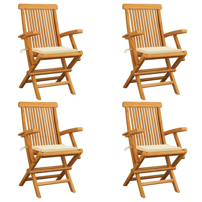 vidaXL - Inklapbare - stoelen - 4 - st - met - crèmekleurige - kussens