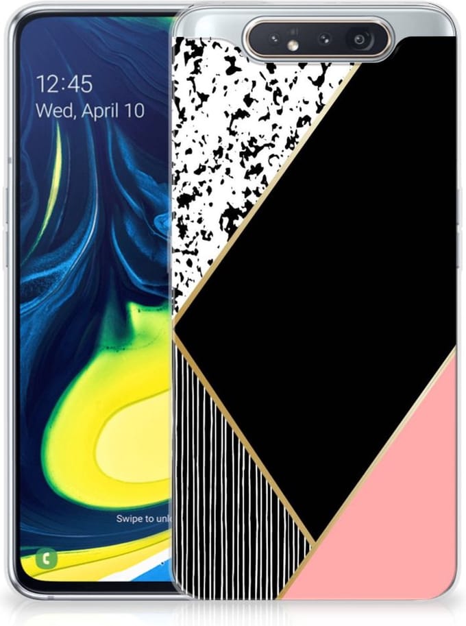 Samsung Galaxy A80 TPU Hoesje Zwart Roze Vormen