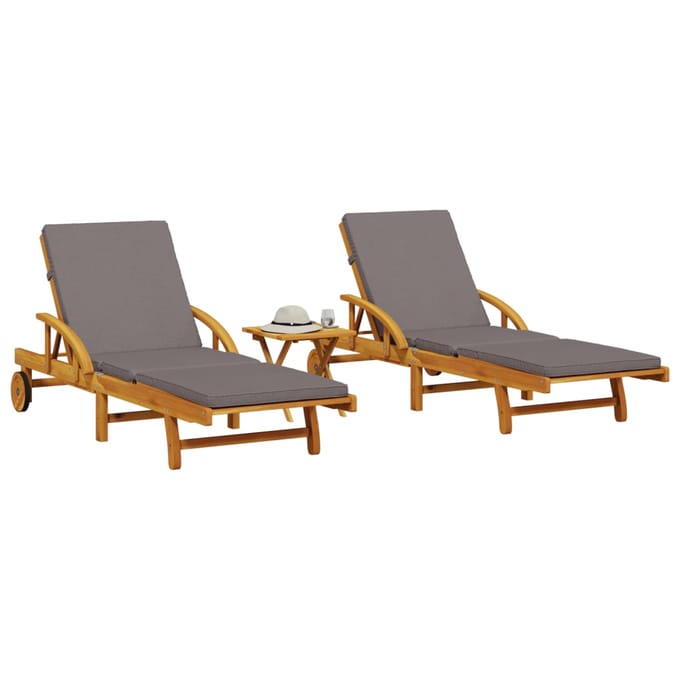 vidaXL - Ligbedden - 2 - st - met - tafel - massief - acaciahout