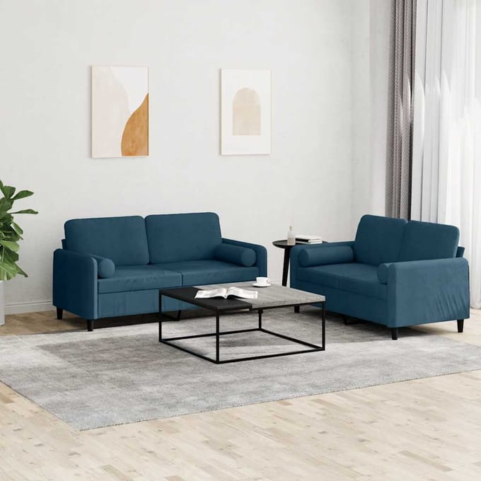 vidaXL - 2-delige - Loungeset - met - kussens - fluweel - blauw