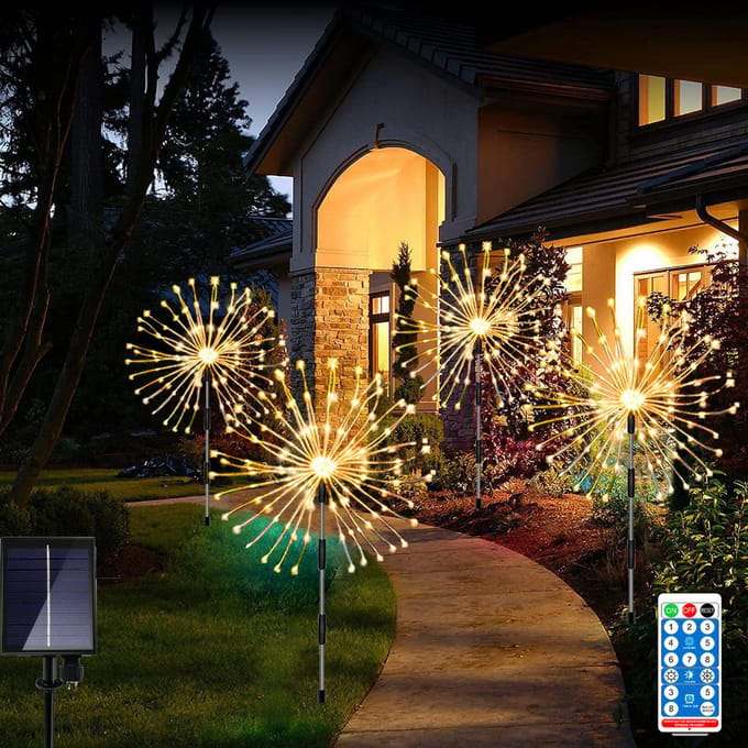 Lumières à énergie solaire fil de cuivre Starburst feux d'artifice fée chaîne jardin paysage lumière noël 4 blanc
