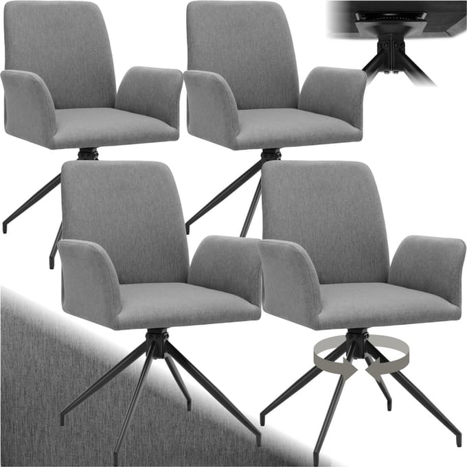 tectake® Draaistoel Daya - Set van 4 Draaifauteuils met Armleuning - 360° Draaibare Eetkamerstoel - Draaibare Fauteuils - Gestoffeerd - Draagkracht 150kg - Antraciet