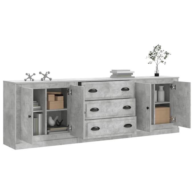 vidaXL - Dressoirs - 3 - st - bewerkt - hout - betongrijs