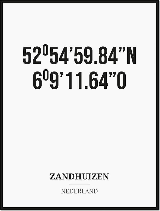 Poster/kaart ZANDHUIZEN met coördinaten