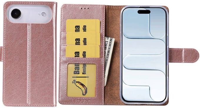 Hoesje Geschikt voor iPhone 17 Air – Arara bookcase met pasjeshouder - Rosegoud