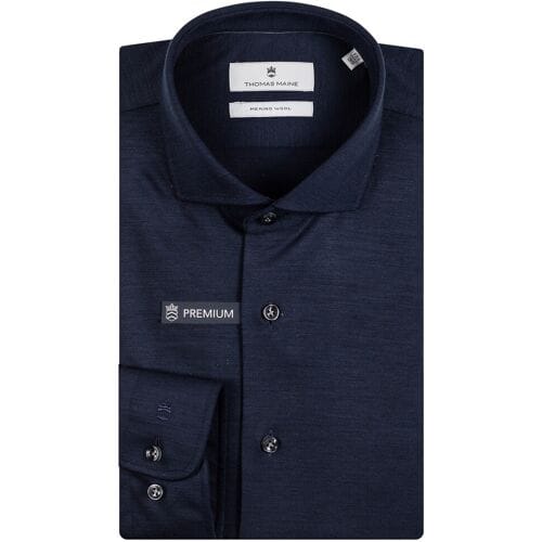 Thomas Maine Overhemd Roma Modern Kent Jersey Merino Indigo / male