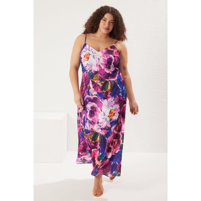 Curve Dames Effen Midi Jurk met Spaghettibandjes Avond-/Dagelijkse Oversized Plus Size Jurk