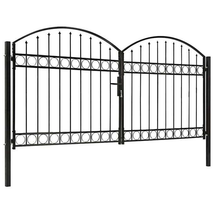 vidaXL - Hekpoort - ASSEN - dubbele - deur - met - gebogen - bovenzijde - staal - 300x125 - cm