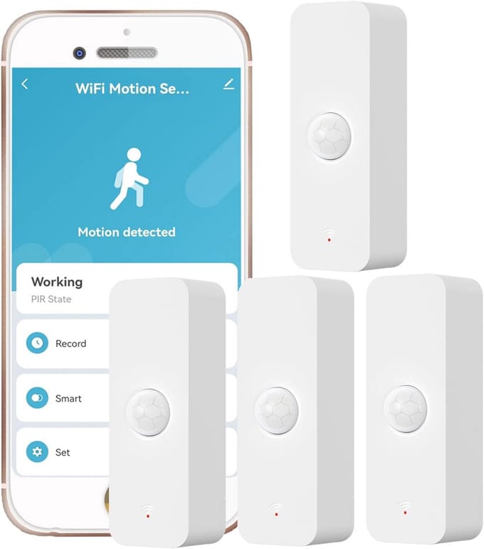 Slimme WIFI Bewegingsmelder Binnen - PIR Sensor met App Meldingen en Records (4 Stuks)