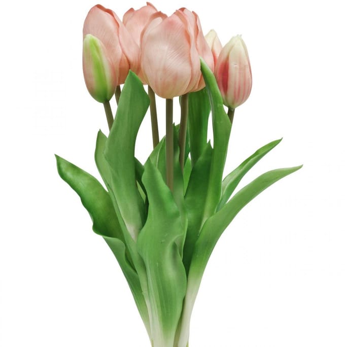 Kunsttulpen Real-Touch perzikroze 38cm bos van 7 st