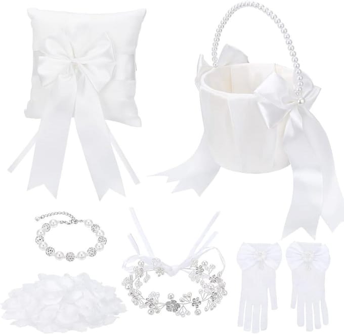 Bloemenmeisjes Mand Set - Bruiloft Accessoires - Bruiloft Decoratie - Compleet Inclusief - 6 Delig - Wit