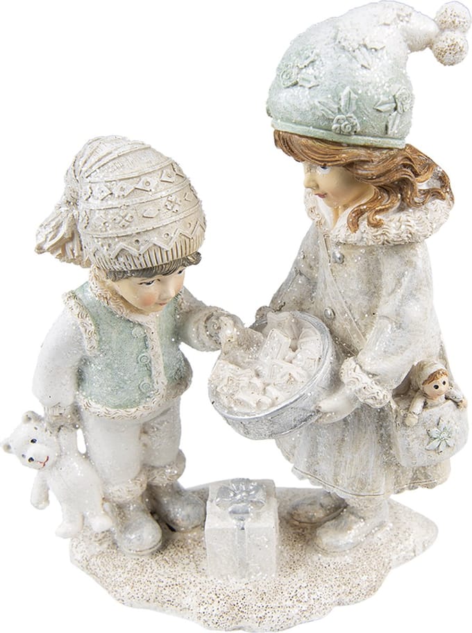Clayre & Eef Beeld Kinderen 19 cm Beige Polyresin Kerstdecoratie