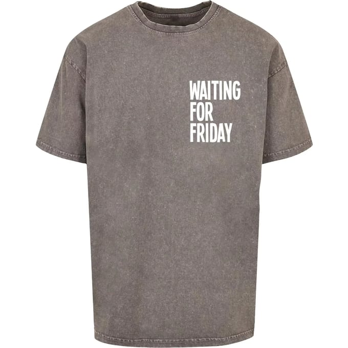Mister Tee - Waiting For Friday Acid Washed Heavy Oversize Heren Tshirt - S - Grijs