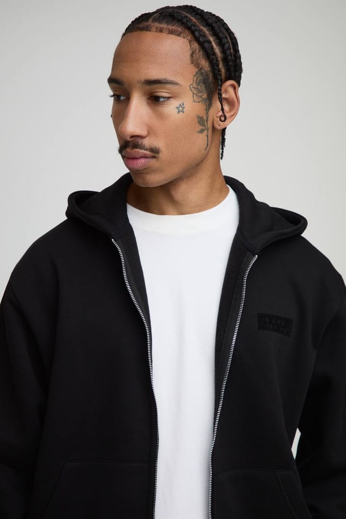 Oversized Boxy Men's Trainingspak met Capuchon, Ritssluiting en Wijde Pijpen | Black | Size Medium