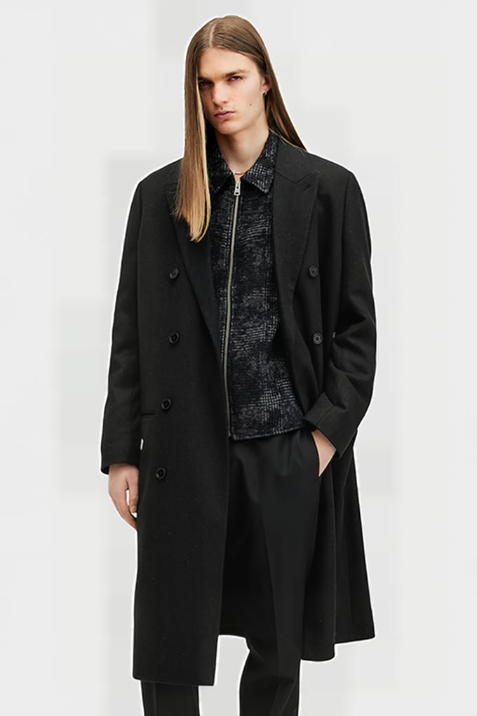 AllSaints Arcade Coat Black Größe: 42 | Zweireihige Mäntel Outlet | Herren | Schwarz