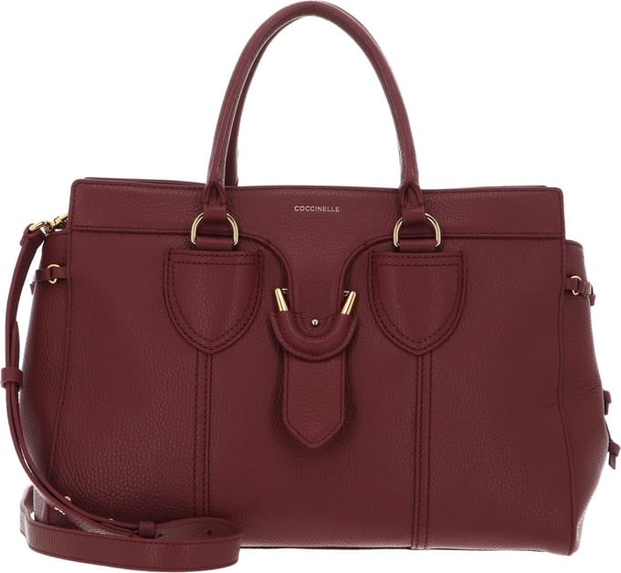 COCCINELLE Leren Handtas Schoudertas York Handbag Grained Leather Brandy Bruine