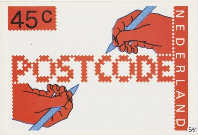 Briefkaart met afbeelding Postcode postzegel