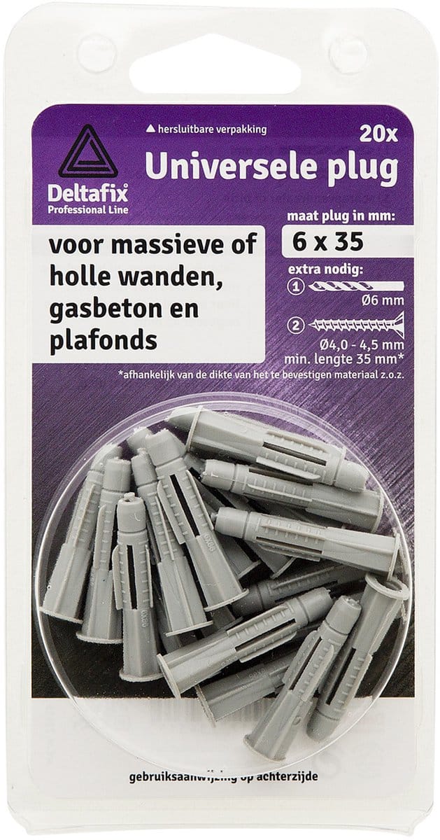 Deltafix universeelplug met kraag grijs 8 x 50 mm 10 st.