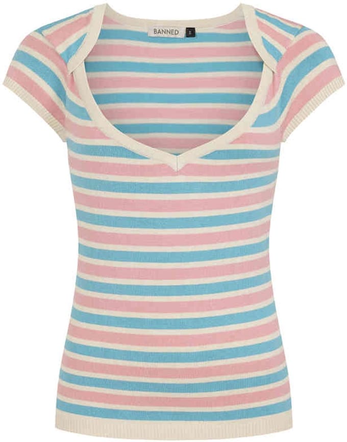 Banned - Vivian Striped Gebreide trui - S - Roze/Blauw