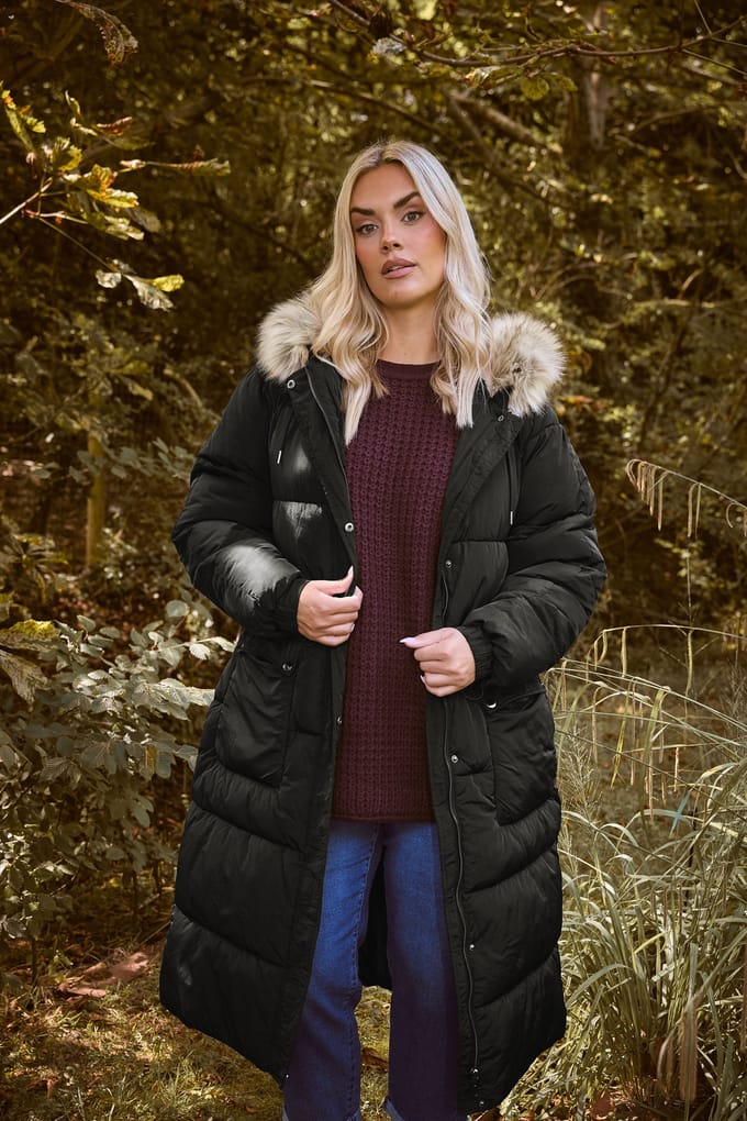 Yours Zwarte Gewatteerde Parka Jas Size 42