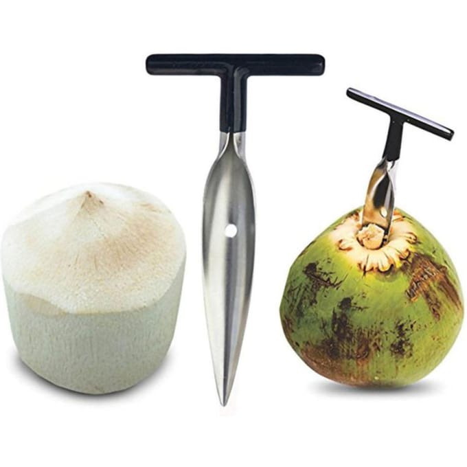 Ouvre-noix de coco en acier inoxydable pour ouvrir l'eau de coco verte fraîche beige