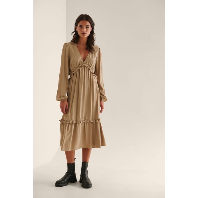 na-kd- Maat EU 38 - Maxi-jurk met ballonmouwen en ruches