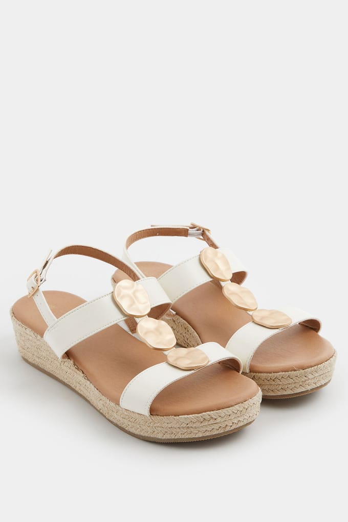 Yours Witte Sleehaksandalen Met Gehamerde Schijfjes In Brede Epasvormsize 42E