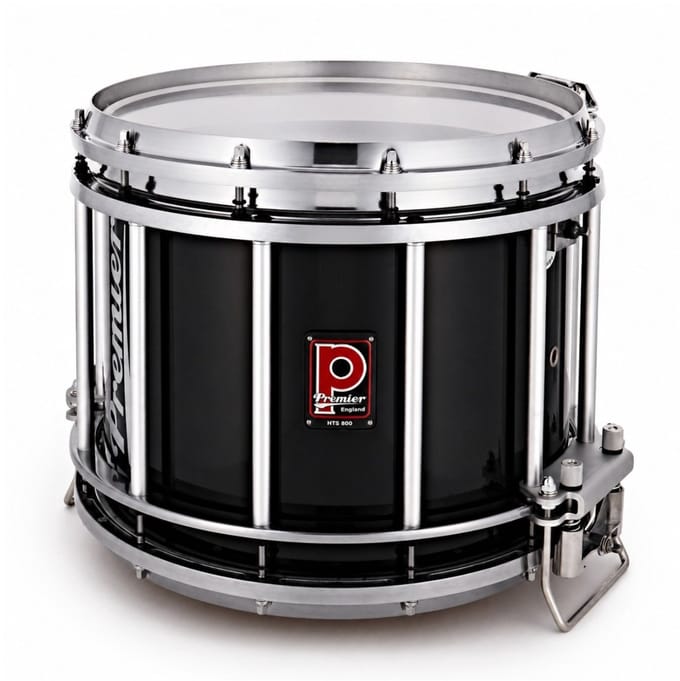 Premier Marching HTS 800 14 x 12 Snare Drum, Polished Aluminium, Ebony Black