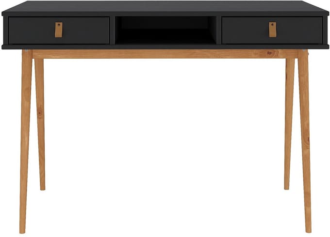 Bureau KIM met 2 lades van massief hout - zwart / eikenkleurig