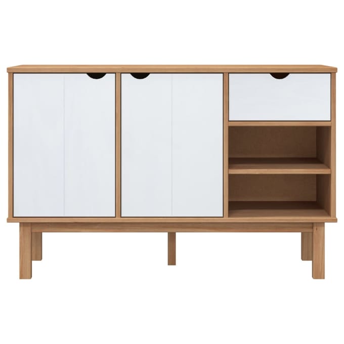 vidaXL - Dressoir - OTTA - 114x43x73,5 - cm - massief - grenenhout - bruin - en - wit