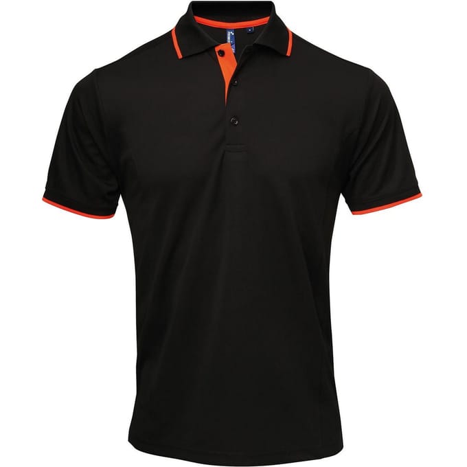 Premier Herencontrast Coolchecker Polo Shirt (Zwart/Oranje)