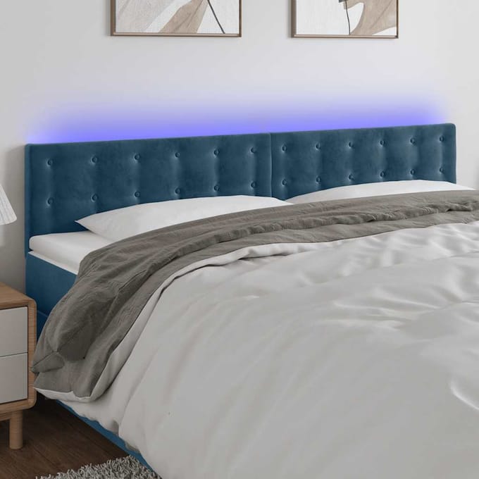 vidaXL - Hoofdbord - LED - 160x5x78/88 - cm - fluweel - donkerblauw