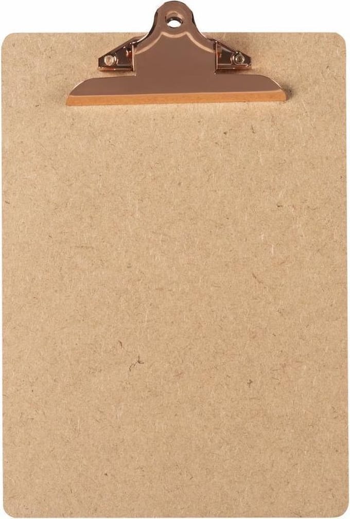 LPC  Klembord - clipboard - hout/mdf/hardboard- A4 -145 mm butterfly klem koper