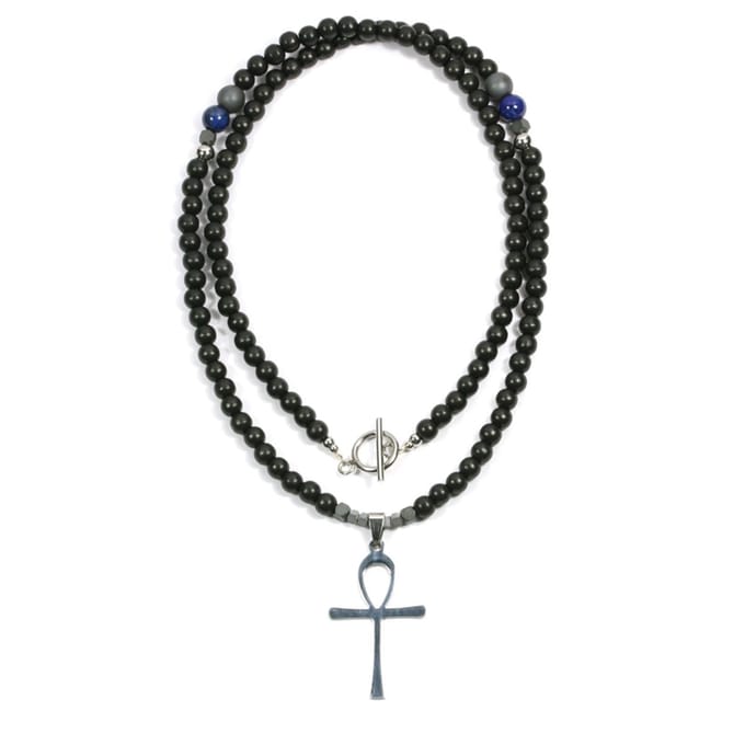 IbizaMen - zwart hout 6mm - edelstaal rvs ankh kruis - 70cm