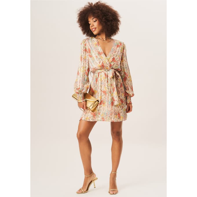 Multikleurige gestreept chiffon jacquard mini-wikkeljurk