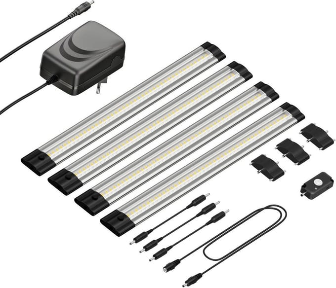Set van 4 LED Onderkastlampen 30cm met Bewegingsmelder - Warm Wit Licht