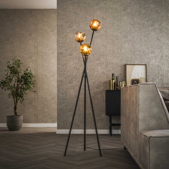 Hoyz Collection - Vloerlamp 3L Molecule Mix Glass - Artic Zwart - 169cm