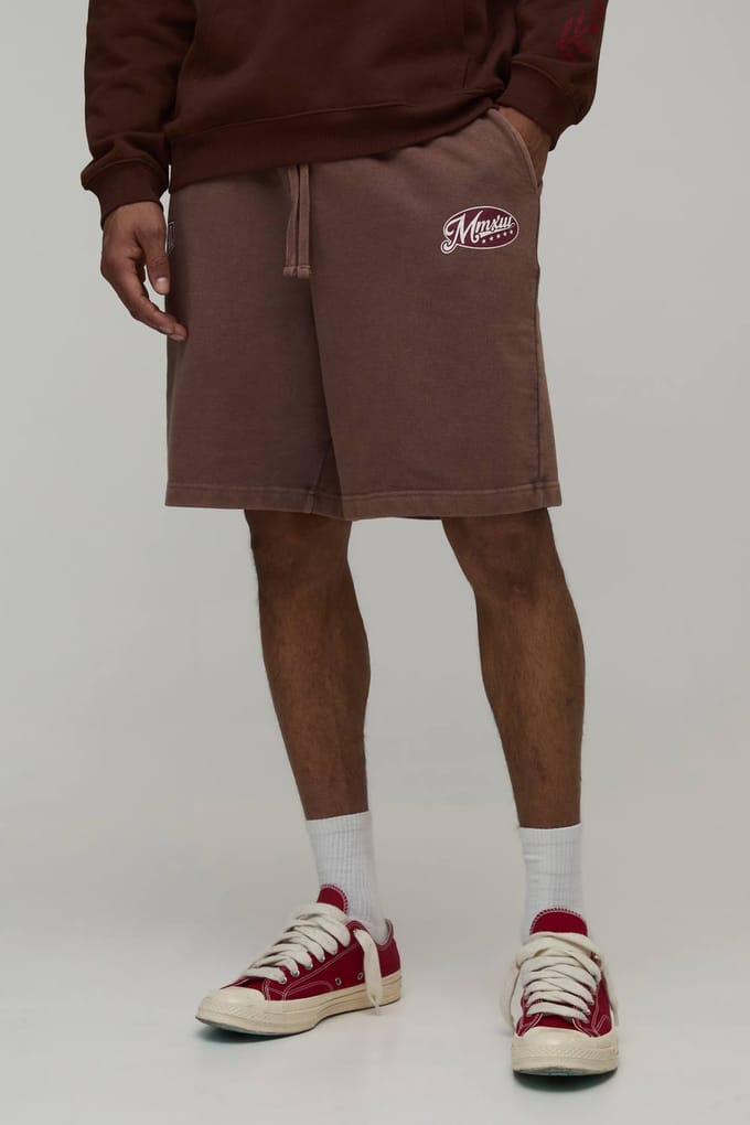 Baggy Fit Workwear Gewassen Loopback Jersey Shorts | Washed Chocolate | Size Medium