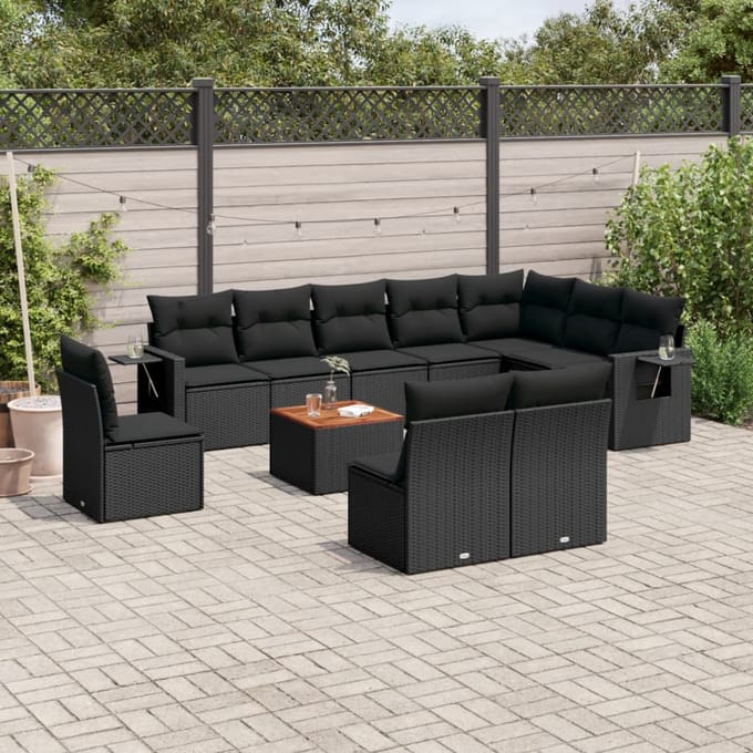 vidaXL - 11-delige - Loungeset - met - kussens - poly - rattan - zwart