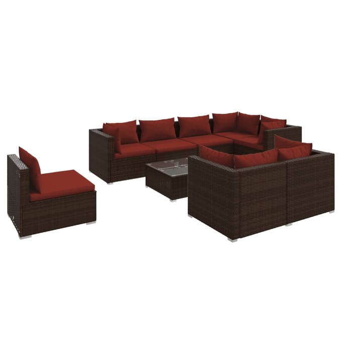 vidaXL - 9-delige - Loungeset - met - kussens - poly - rattan - bruin