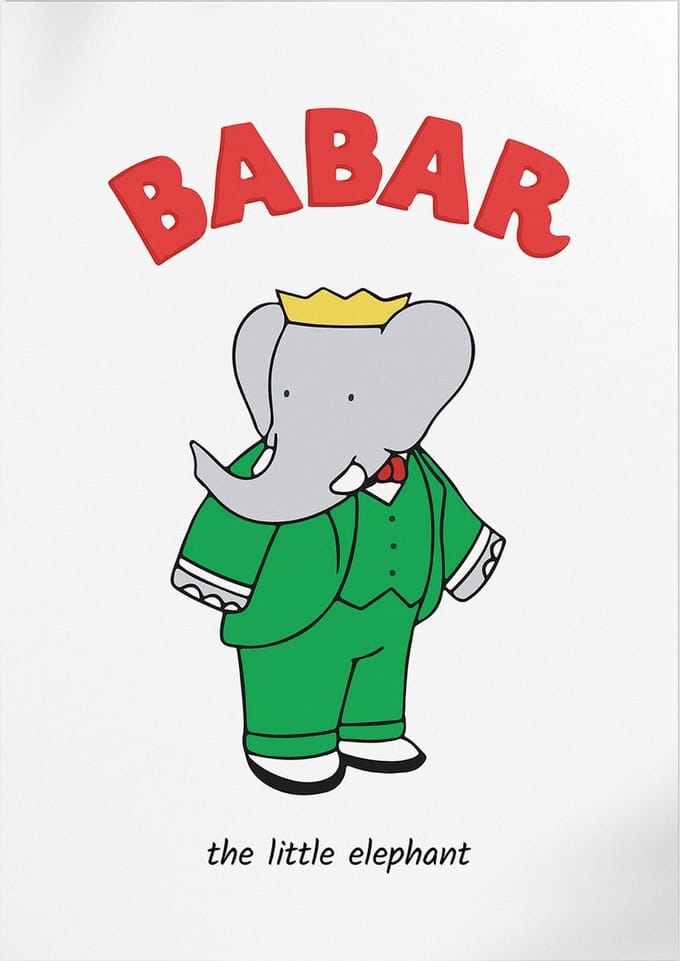 Babar The Little Elephant (White) (Babar de Olifant) | Poster | A3: 30 x 40 cm
