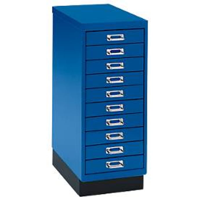 Ladekast A4, met 10 schuifladen, 675 mm hoog, gentiaanblauw