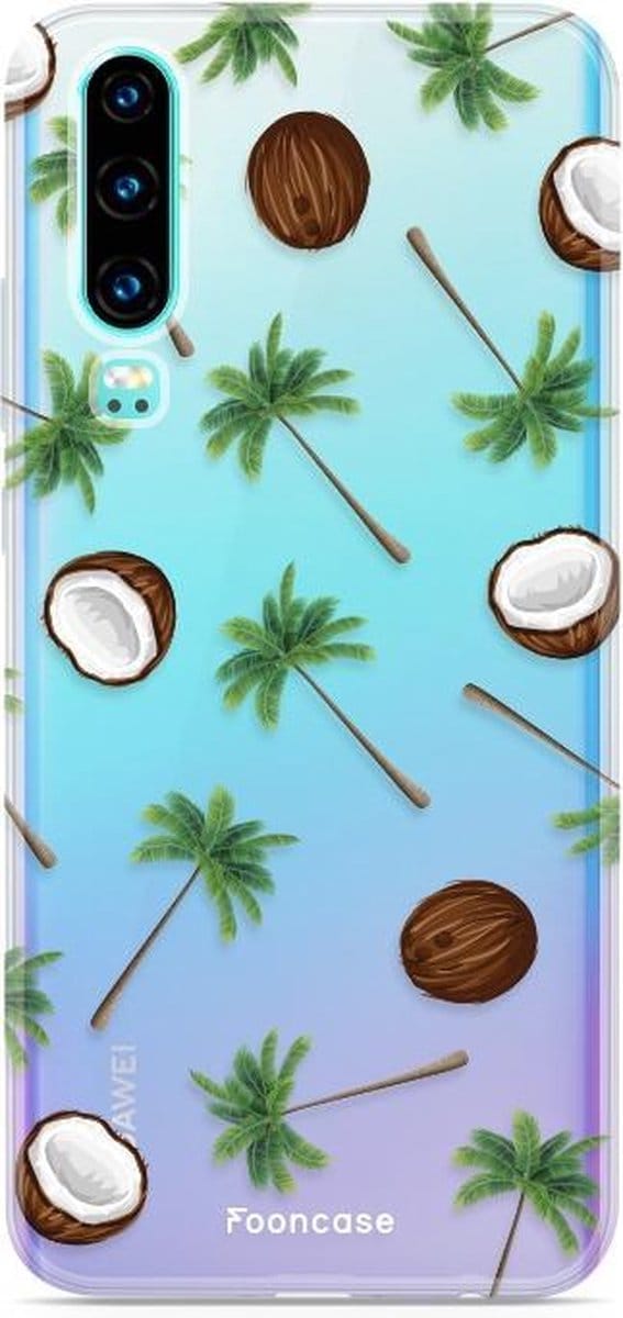 Fooncase Hoesje Geschikt voor Huawei P30 - Shockproof Case - Back Cover / Soft Case - Coco Paradise / Kokosnoot / Palmboom